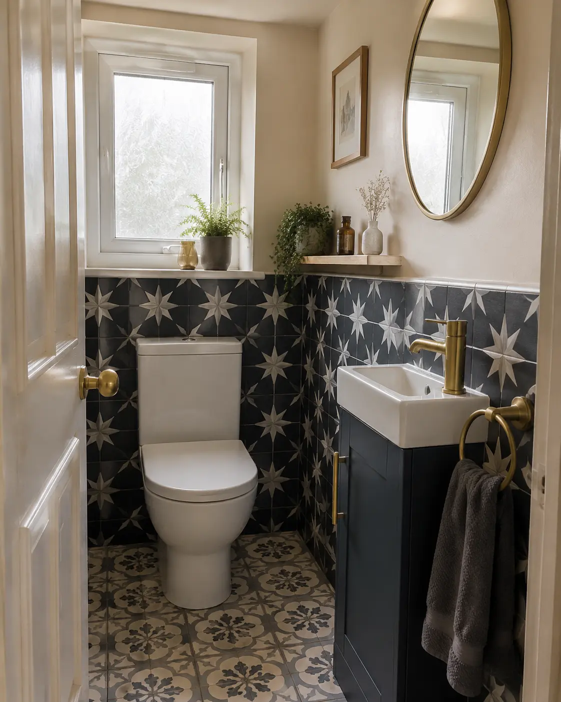 Compact cloakroom layout with useful storage