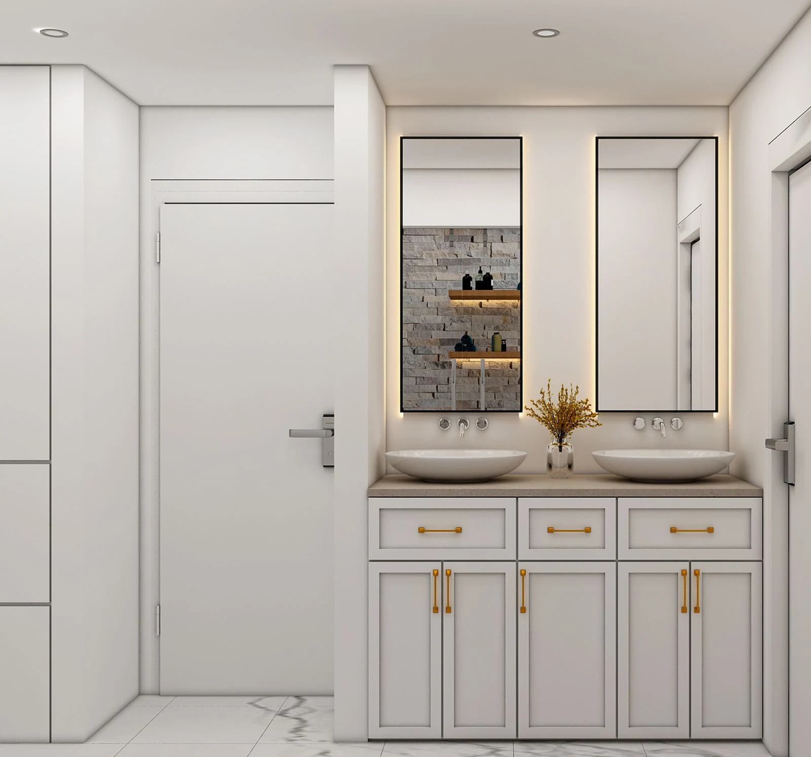 Traditional bathroom vanity and mirror