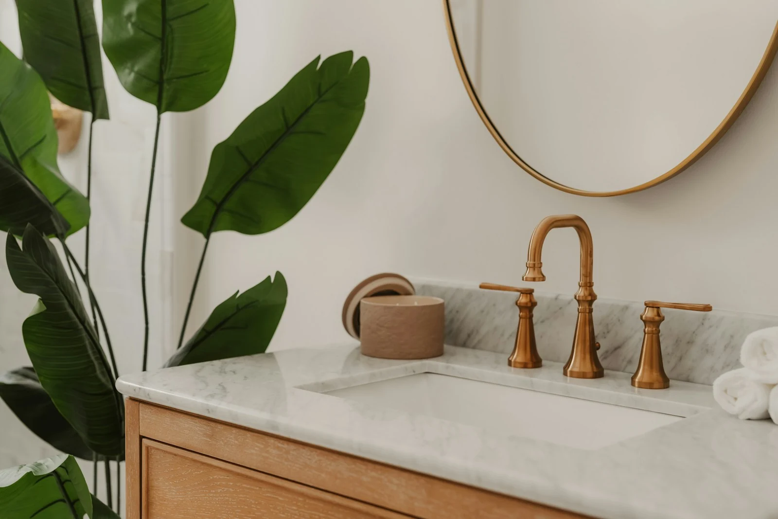 Bathroom basin and brass tap